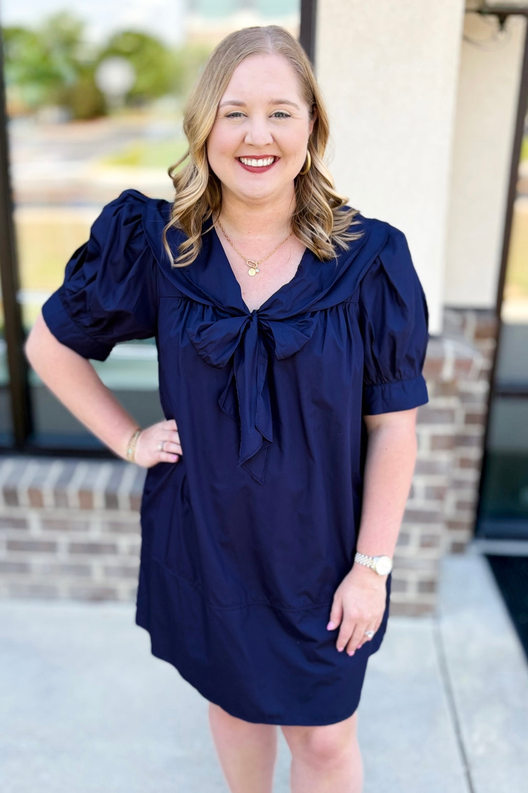 NAVY BOW PETER PAN COLLAR DRESS