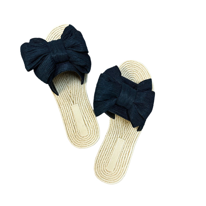 BLACK PLEATED BOW SANDAL