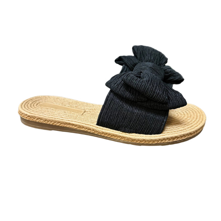 BLACK PLEATED BOW SANDAL