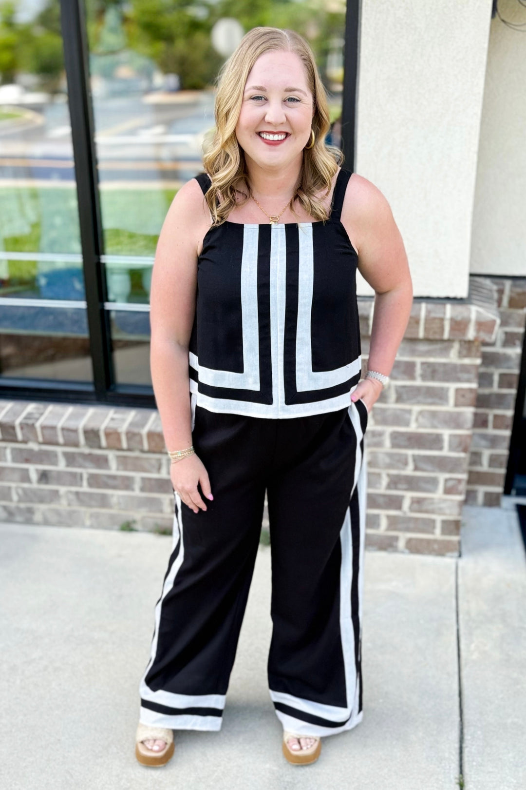 BLACK & WHITE COLOR BLOCK PANT SET