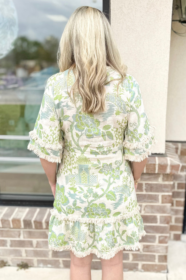 SPARTINA: IVY LINEN DRESS | ENCLAVE TOILE SURF GREEN