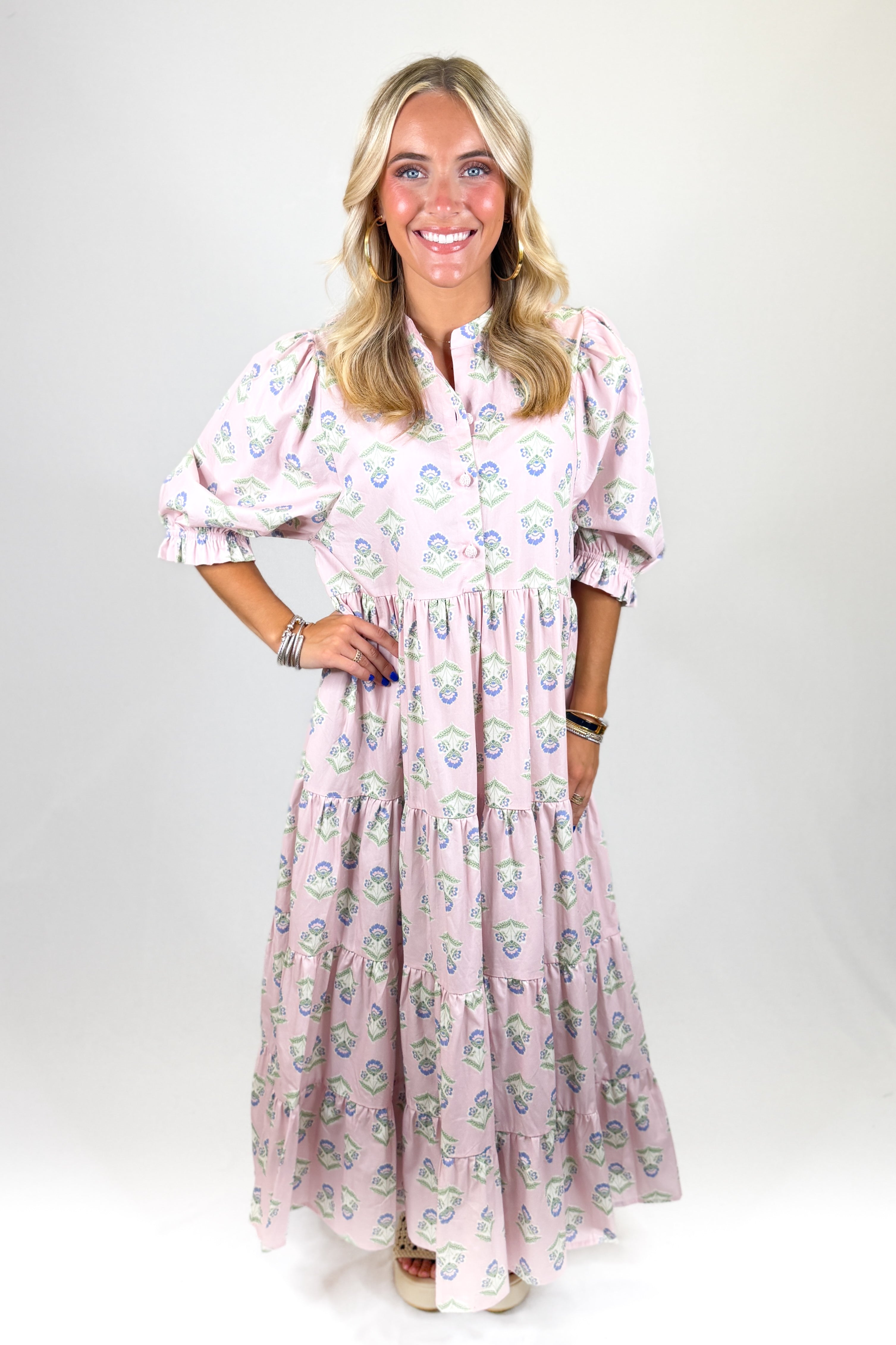 Karlie Pink French Floral 'kiki' Tier Maxi Dress | Karlie Vacation
