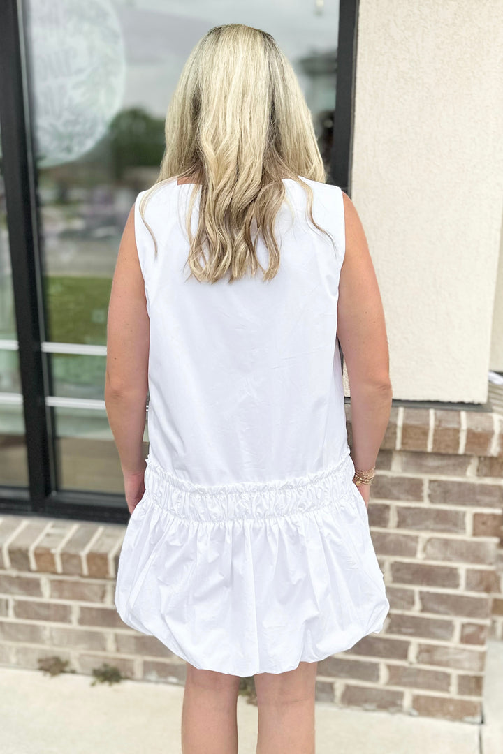 WHITE SLEEVELESS SQUARE NECK DROP WAIST DRESS