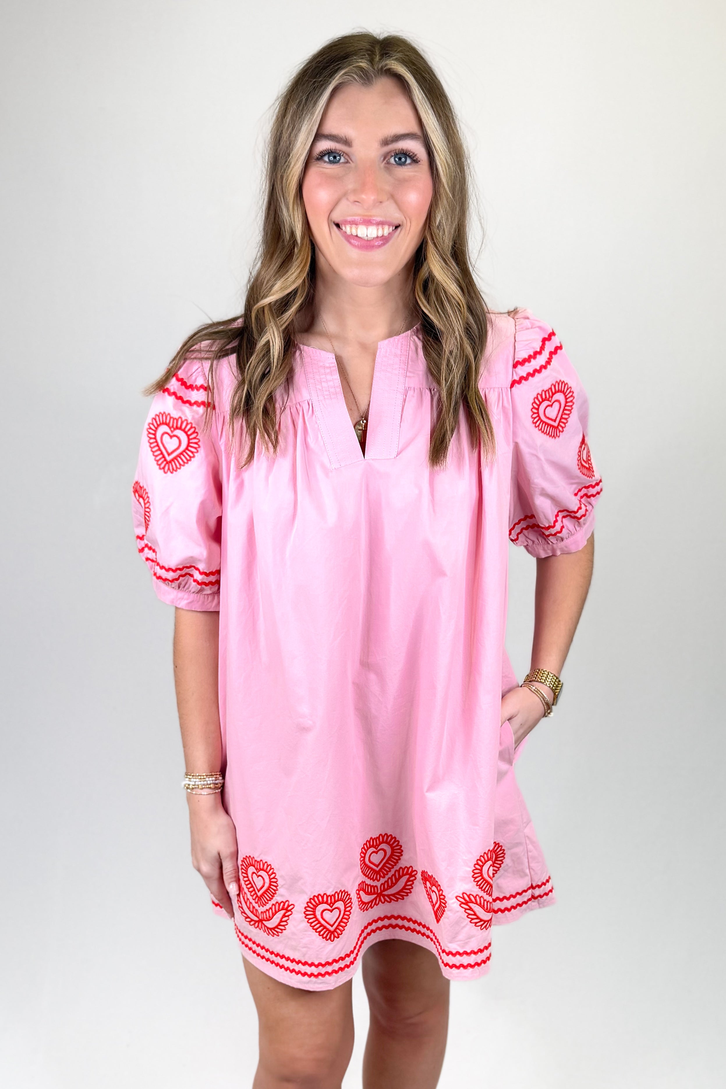 embroidered heart dress Dress with Collar & Heart Embroidery