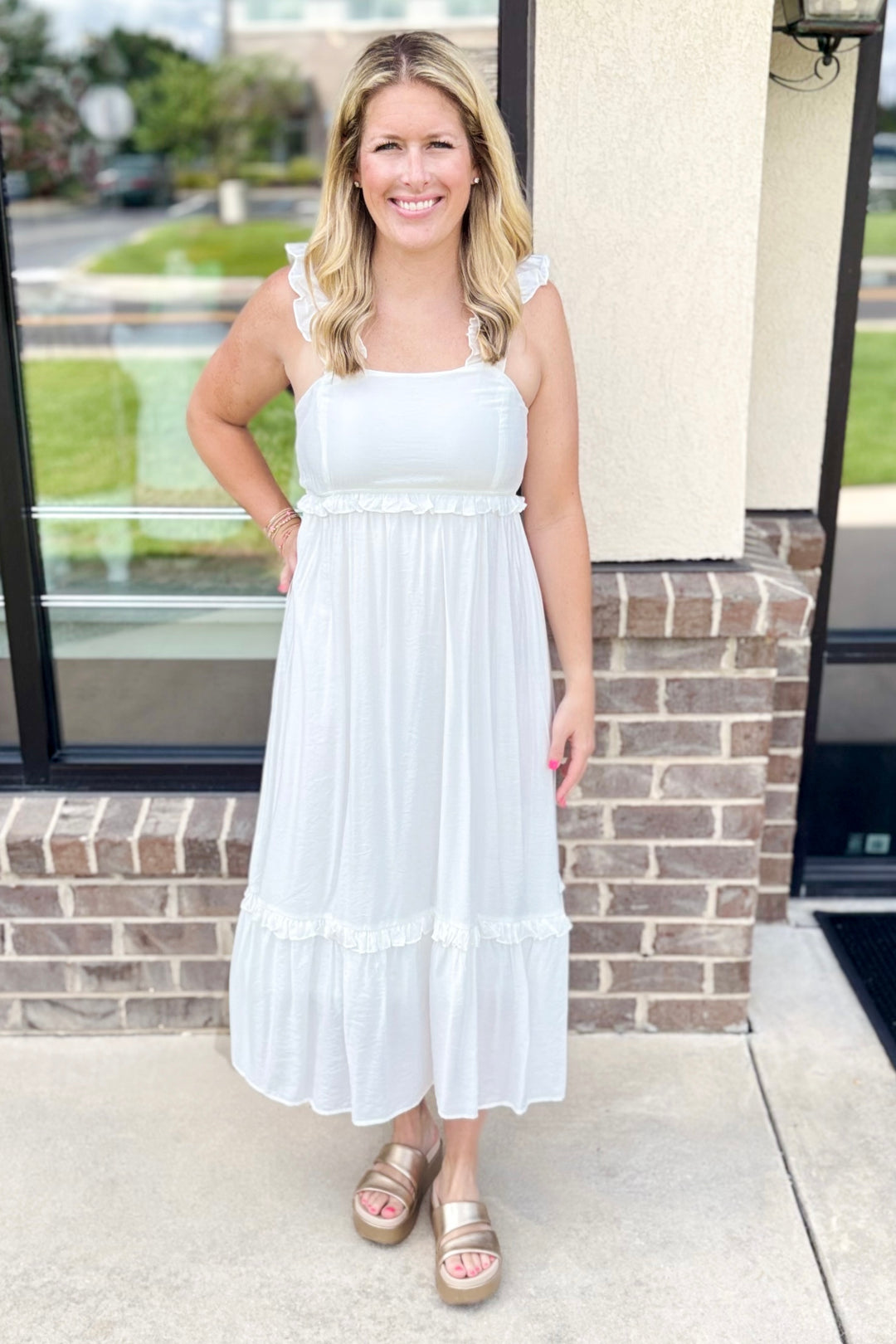 WHITE RUFFLE STRAP BABYDOLL DRESS
