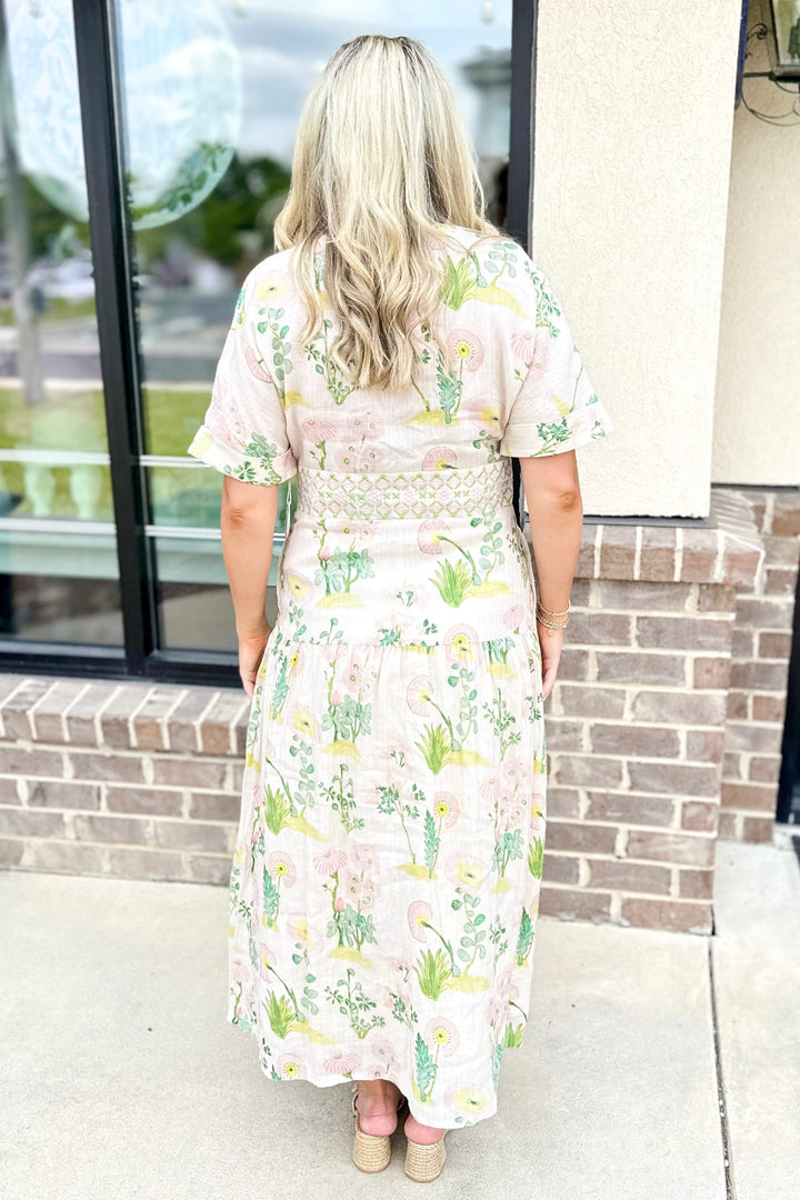 SPARTINA: NATALEE MIDI DRESS | ENCLAVE STRIPE FLORAL SPRIGS