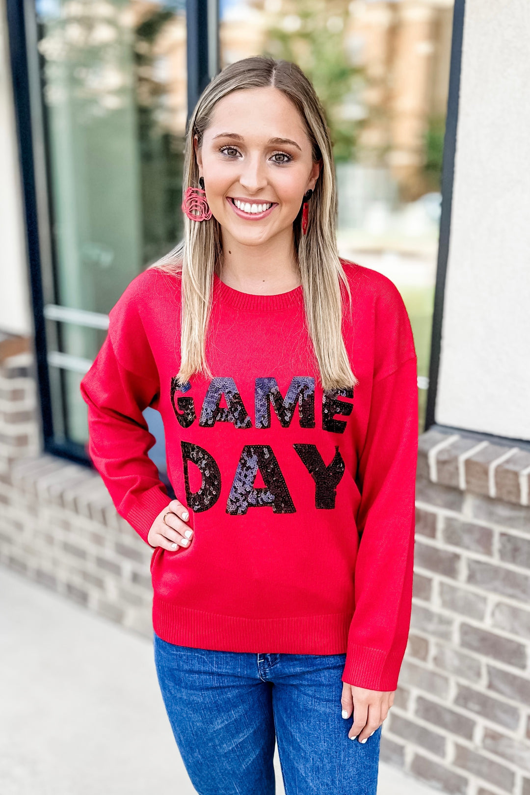 RED & BLACK SEQUIN GAME DAY SWEATER