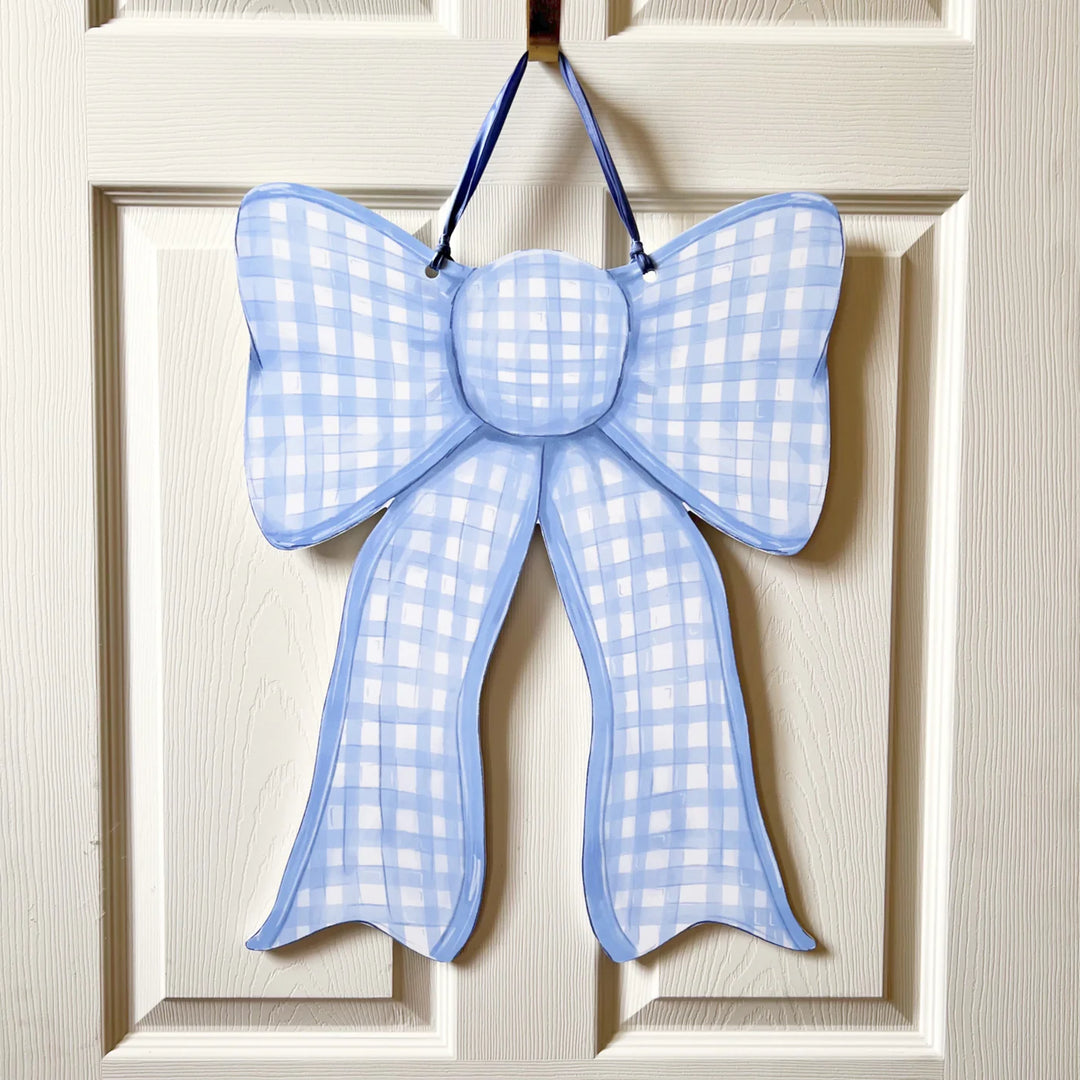 BLUE GINGHAM BOW DOOR HANGER