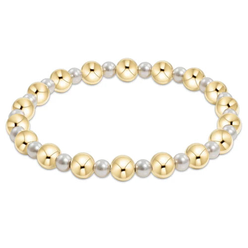 PEARL GRATEFUL PATTERN 4MM BEAD BRACELET - 6MM GOLD