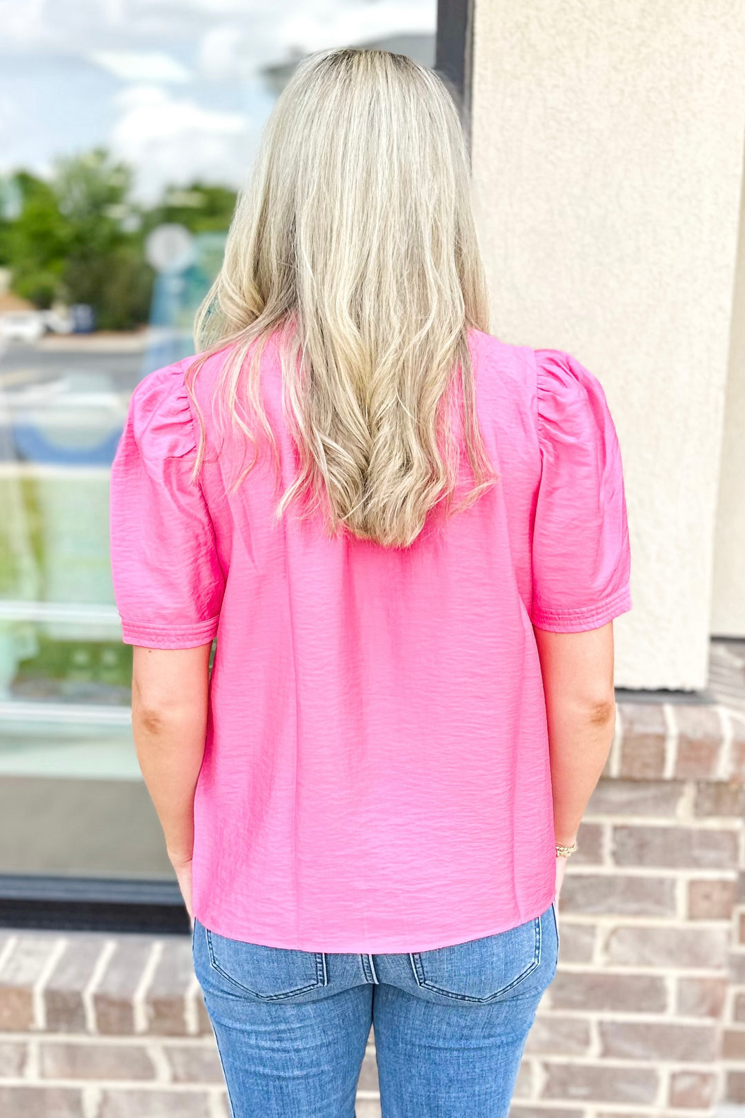 PINK FRILL NECK SHORT SLEEVE TOP