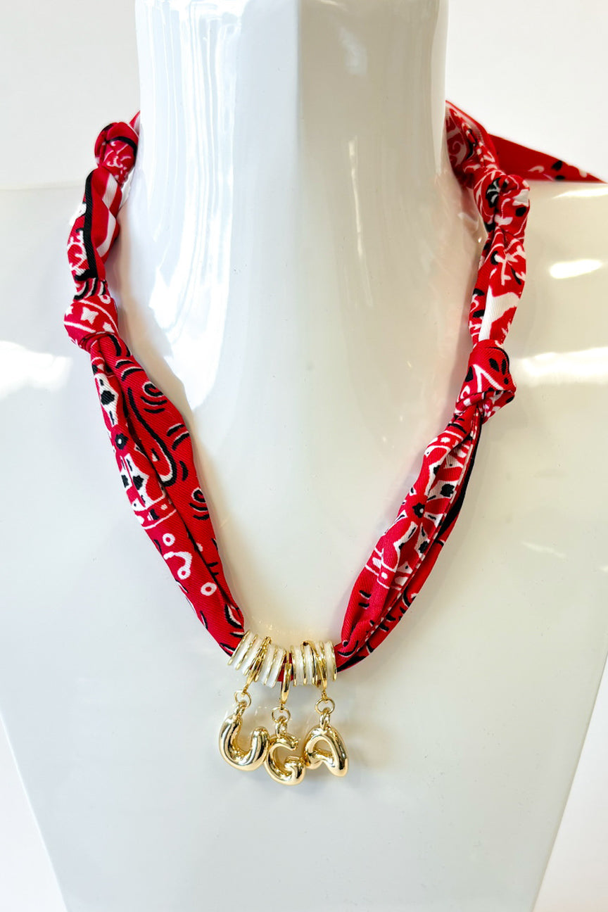 RED BANDANA UGA SCARF NECKLACE