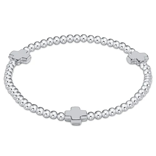 SIGNATURE CROSS STERLING PATTERN 3MM BEAD BRACELET