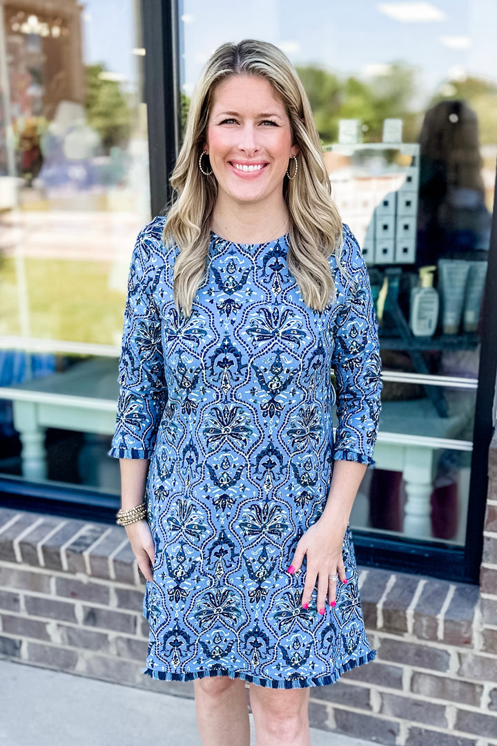 SPARTINA: ISLAND FRINGE 3/4 SLEEVE DRESS | HAMILTON RUG NAVY