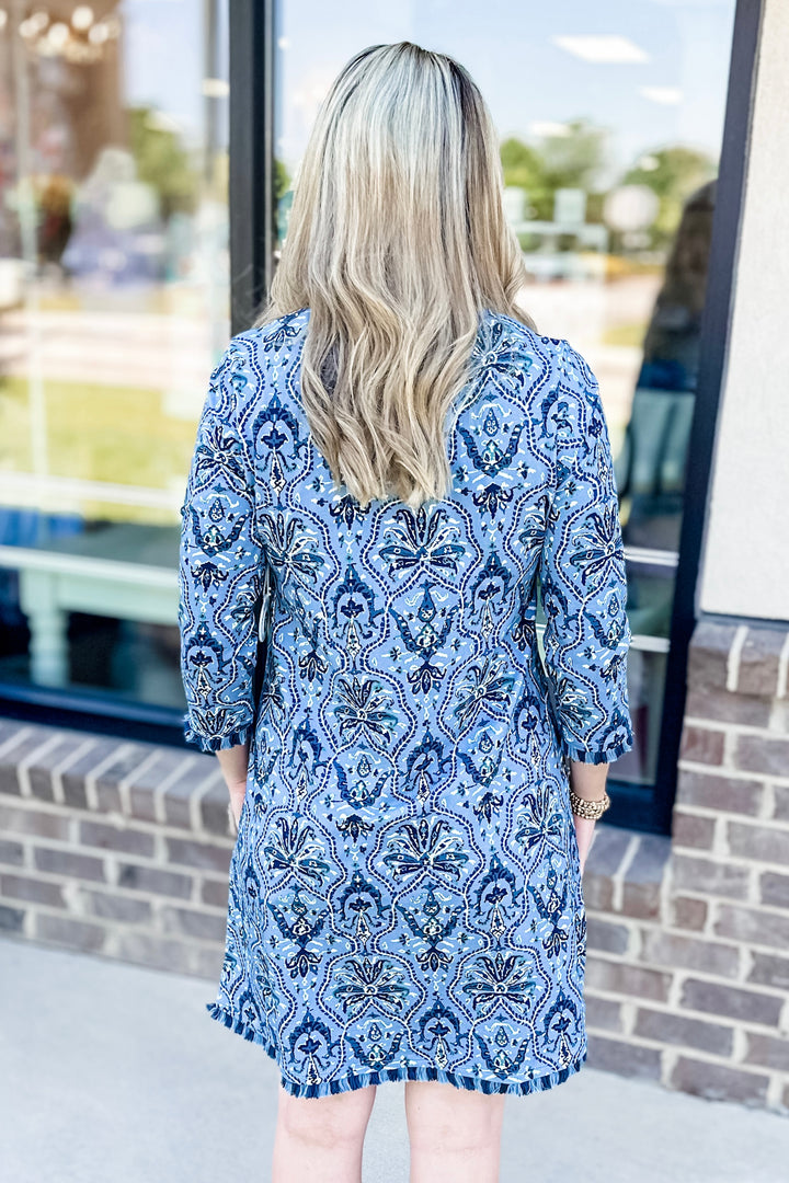 SPARTINA: ISLAND FRINGE 3/4 SLEEVE DRESS | HAMILTON RUG NAVY