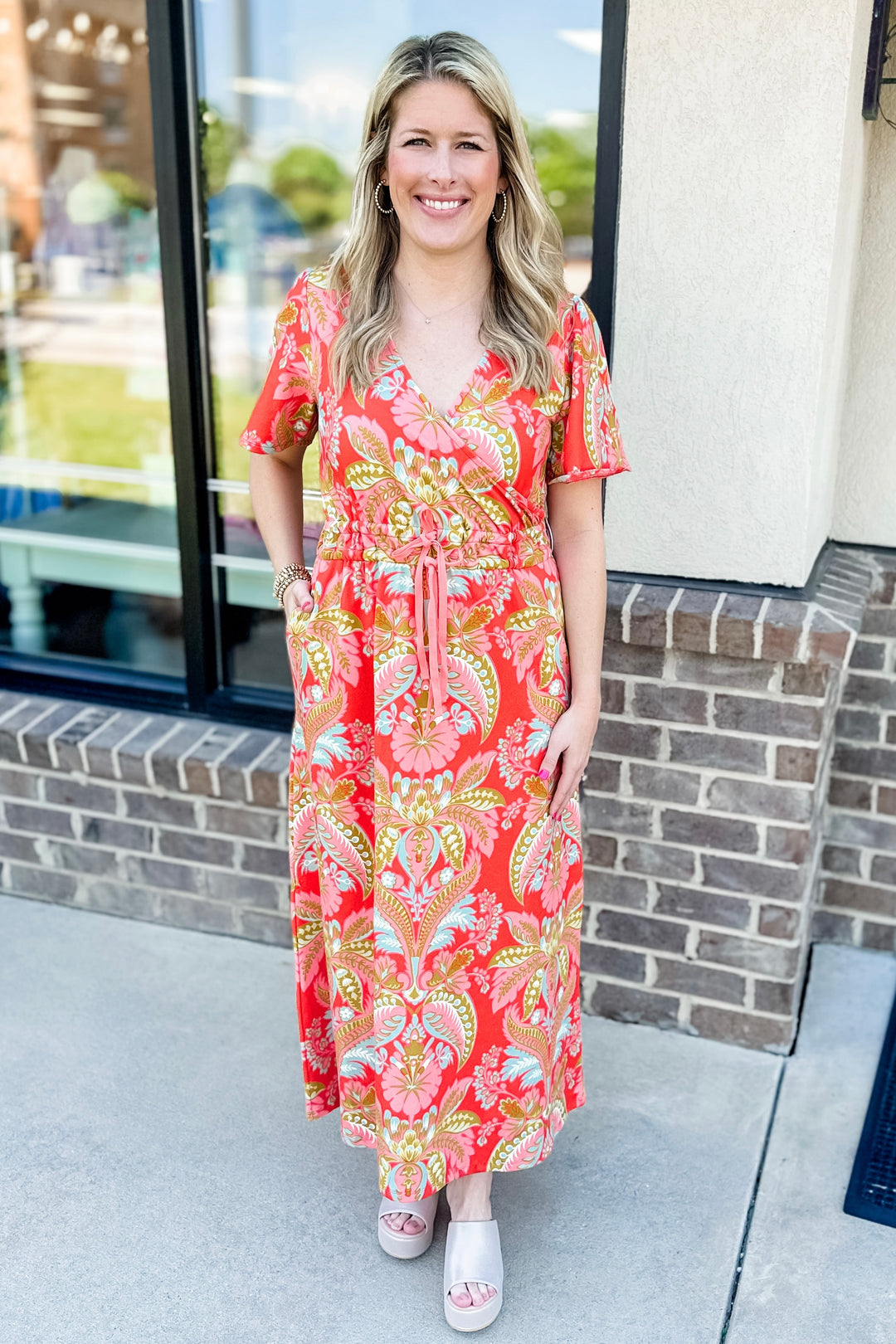 SPARTINA: LEA MIDI DRESS | RIVER CLUB DAMASK RED