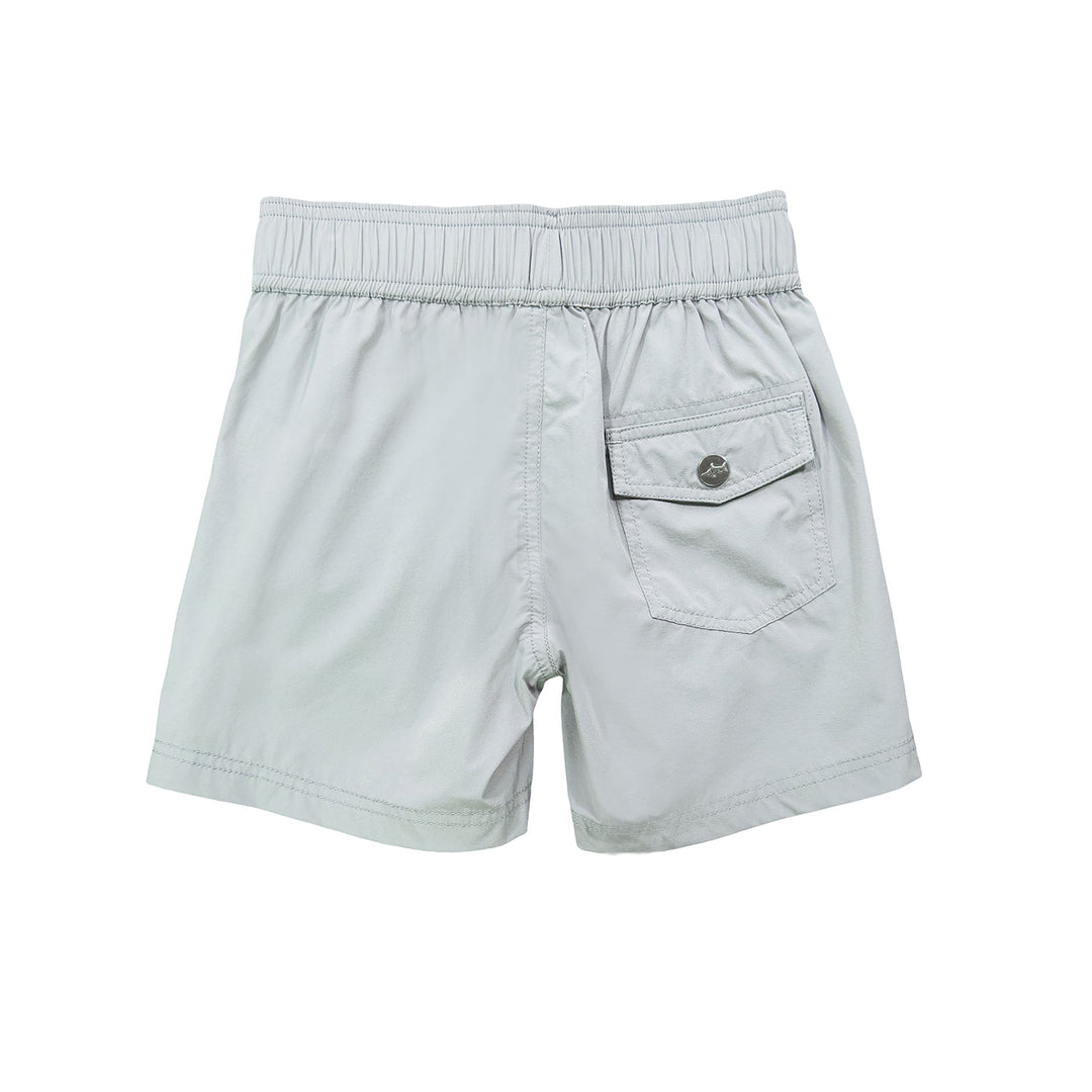 backside of grey inlet shorts with one back pocket