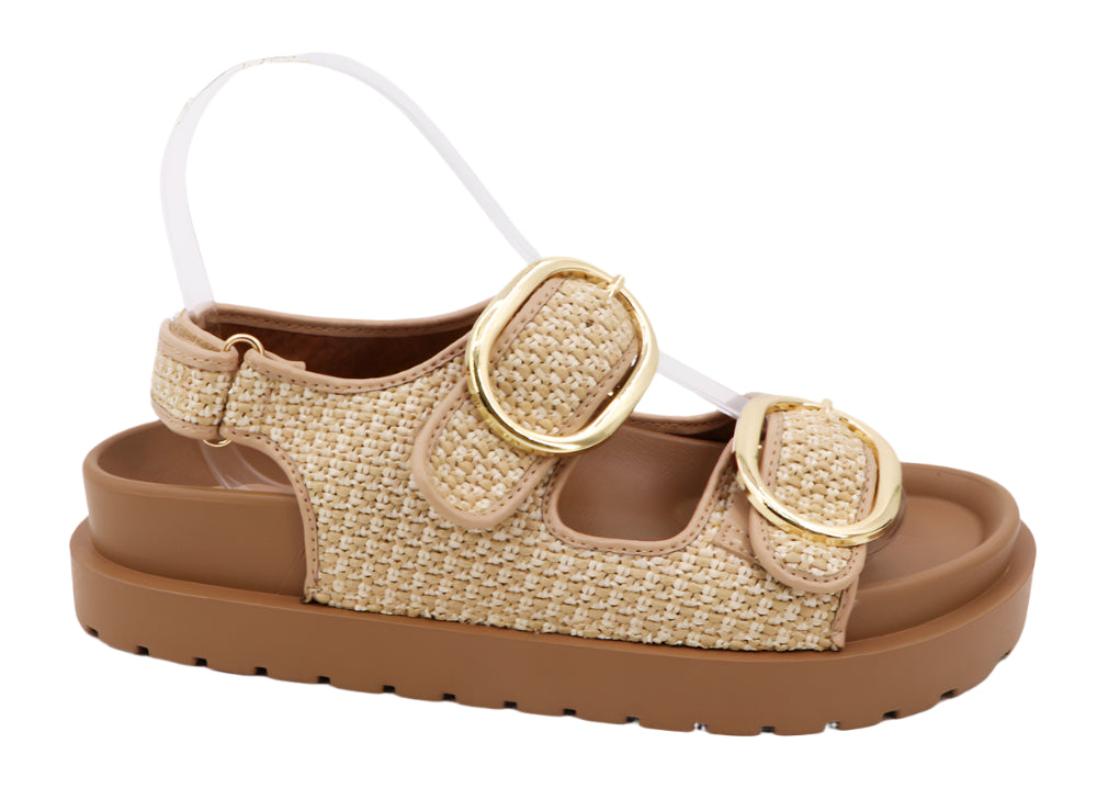 NATURAL DOUBLE BUCKLE SLING SANDAL