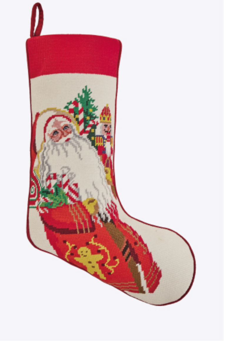 JOLLY CHRISTMAS NEEDLEPOINT STOCKING