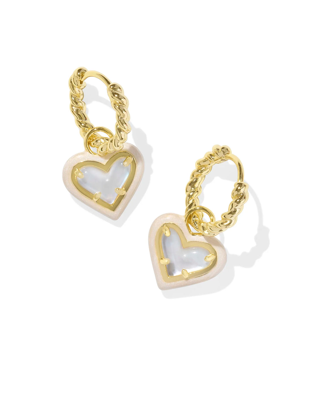 ARI HEART ENAMEL FRAME HUGGIE, GOLD IVORY MOTHER OF PEARL