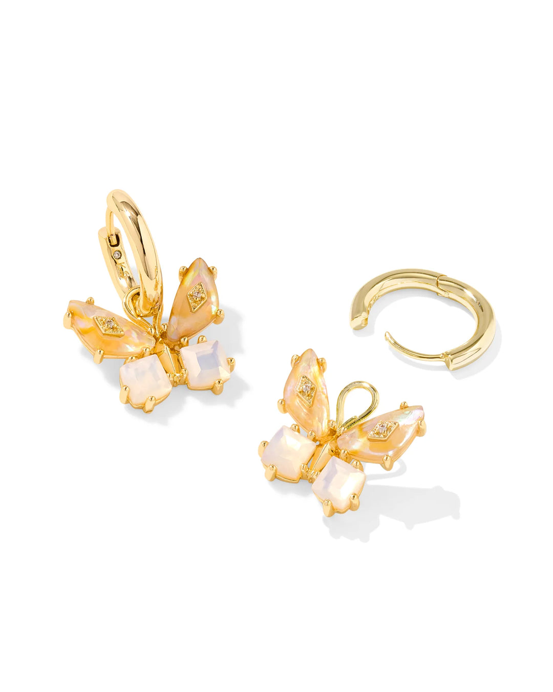 BIANCA BUTTERFLY HUGGIE EARRINGS, GOLD IRIDESCENT WHITE MIX