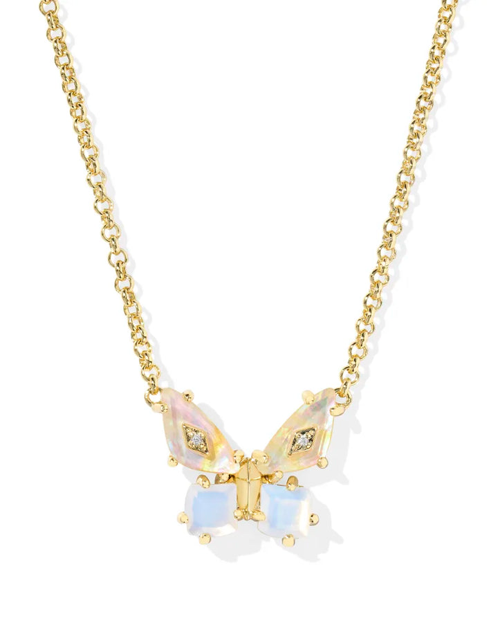 BIANCA BUTTERFLY SHORT PENDANT NECKLACE, GOLD IRIDESCENT WHITE MIX