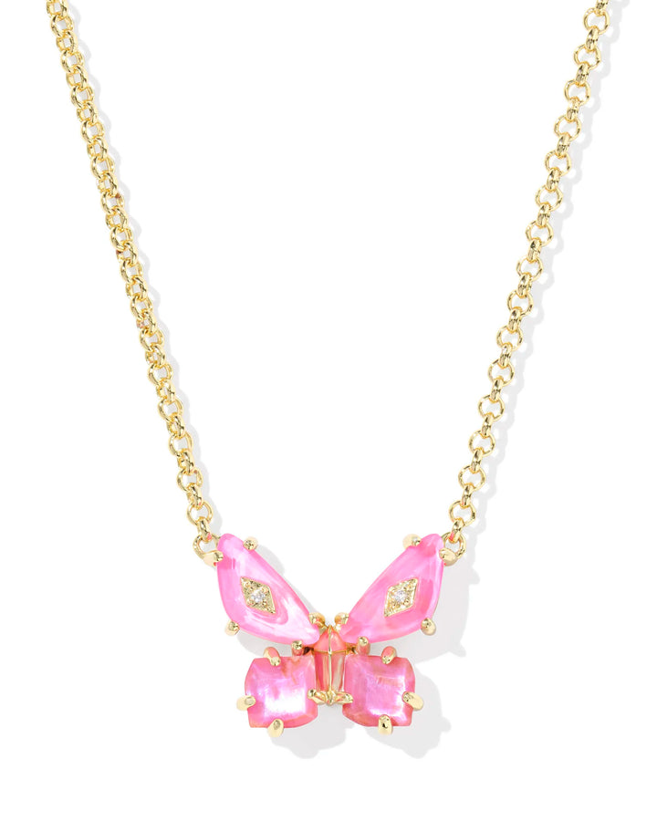 BIANCA BUTTERFLY SHORT PENDANT NECKLACE, GOLD PINK MIX
