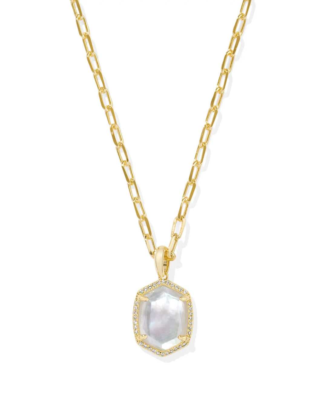 DAPHNE PAVE FRAME SHORT PENDANT NECKLACE, GOLD IRIDESCENT IVORY ILLUSION
