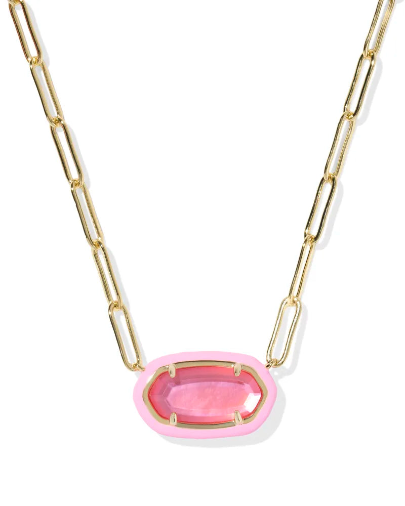 ELISA ENAMEL FRAME PAPERCLIP NECKLACE, GOLD BRIGHT PINK ILLUSION