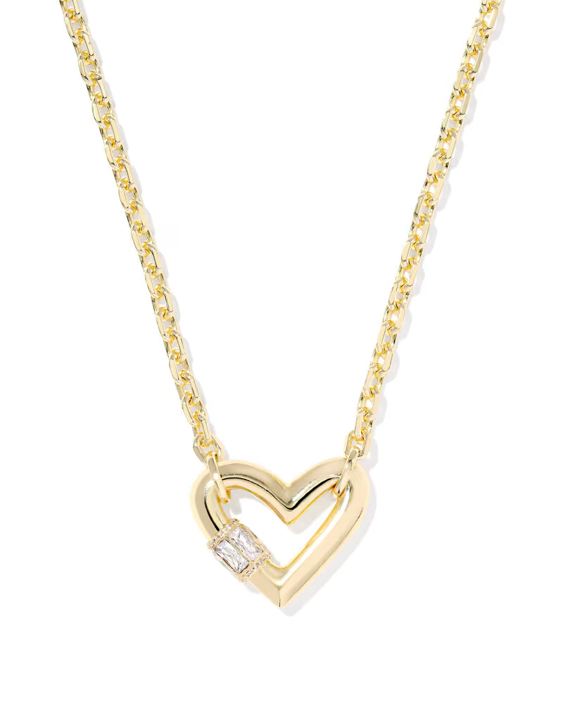 EMERY HEART SHORT PENDANT NECKLACE, GOLD WHITE CZ