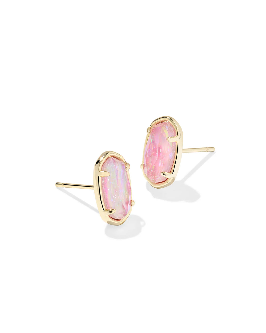 GRAYSON STONE STUD EARRINGS, GOLD PINK IRIDESCENT MOTHER OF PEARL