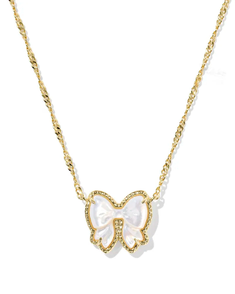 HAILEY BOW SHORT PENDANT NECKLACE, GOLD IVORY MOTHER OF PEARL