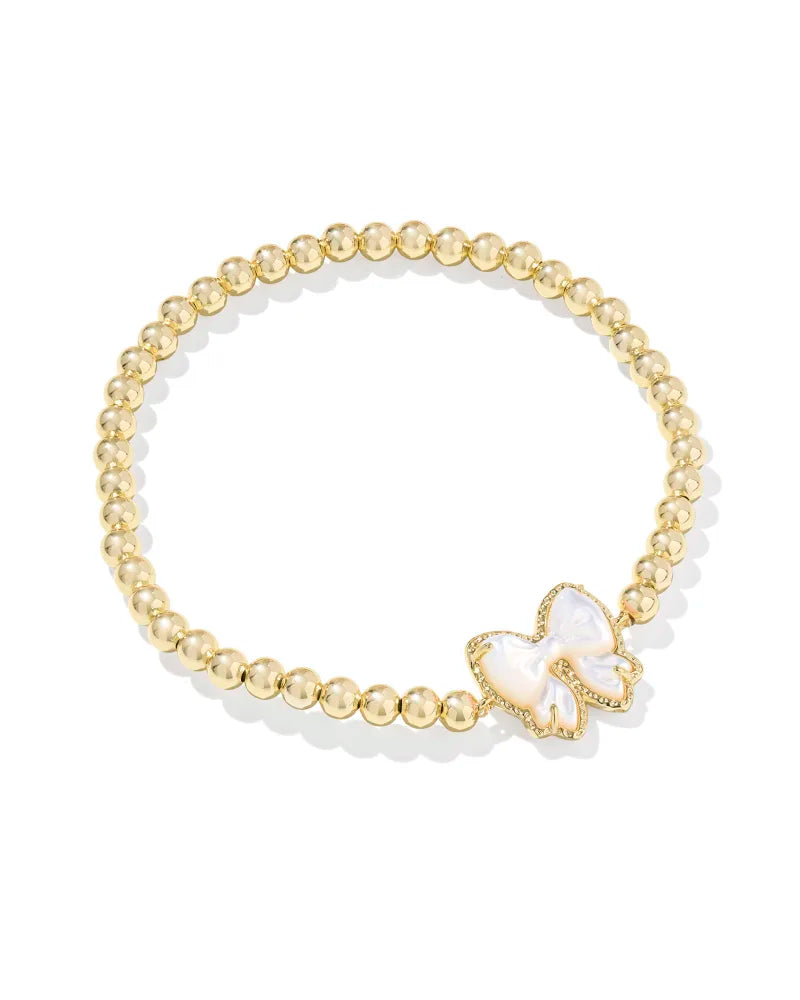 HAILEY BOW STRETCH BRACELET, GOLD IVORY MOTHER OF PEARL