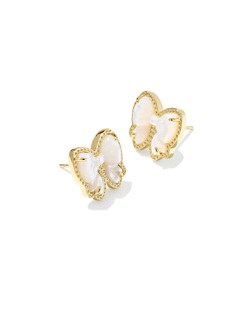 HAILEY BOW STUD EARRINGS, GOLD IVORY MOTHER OF PEARL