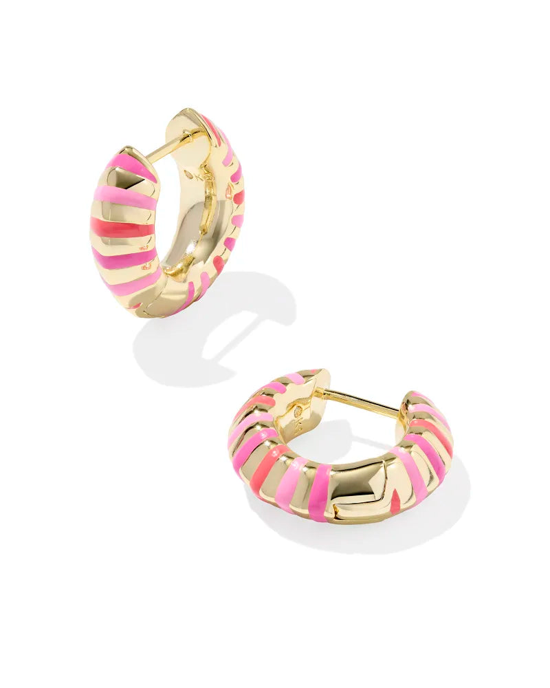 MIKKI ENAMEL HUGGIE EARRINGS, GOLD PINK MIX