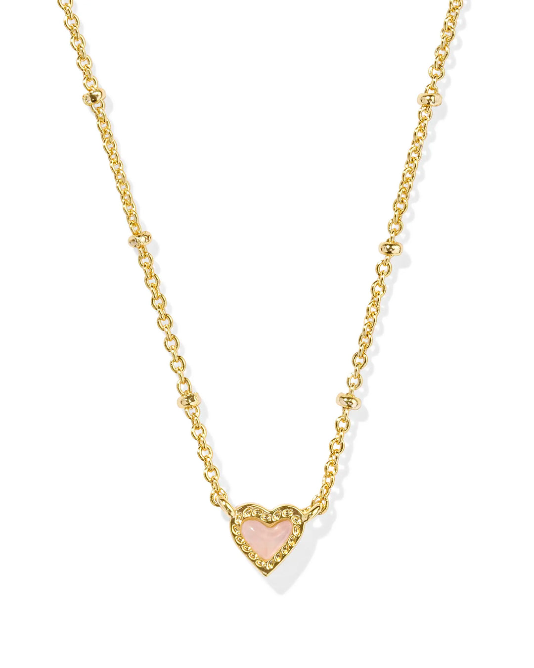 MINI ARI HEART SATELLITE SHORT PENDANT NECKLACE, GOLD ROSE QUARTZ