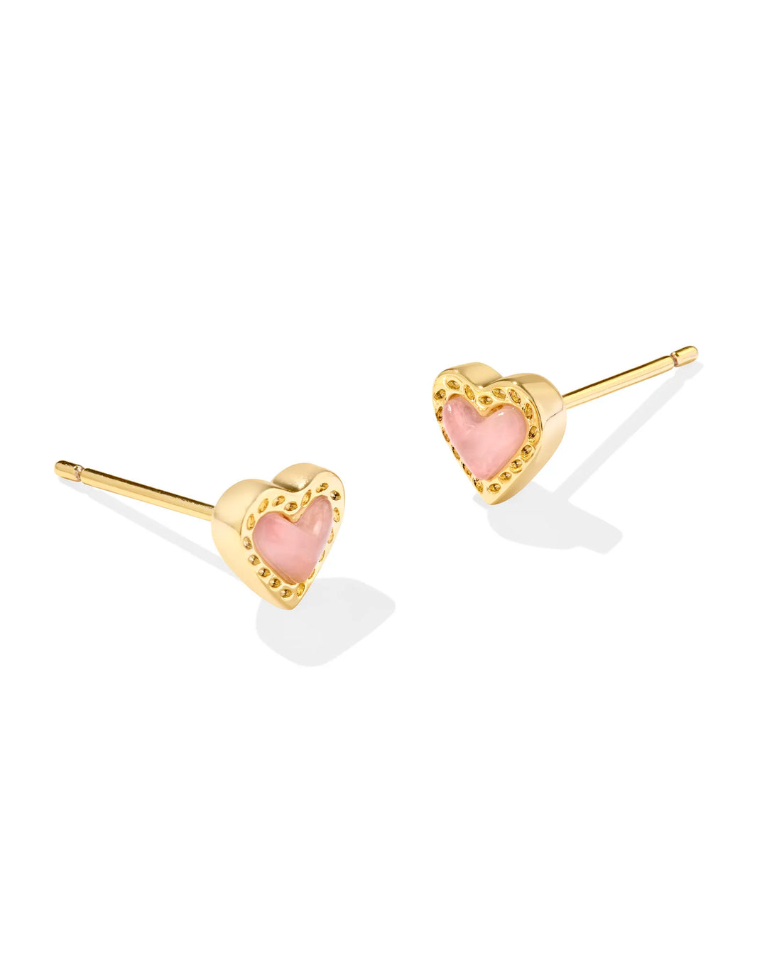 MINI ARI HEART STUD EARRINGS, GOLD ROSE QUARTZ