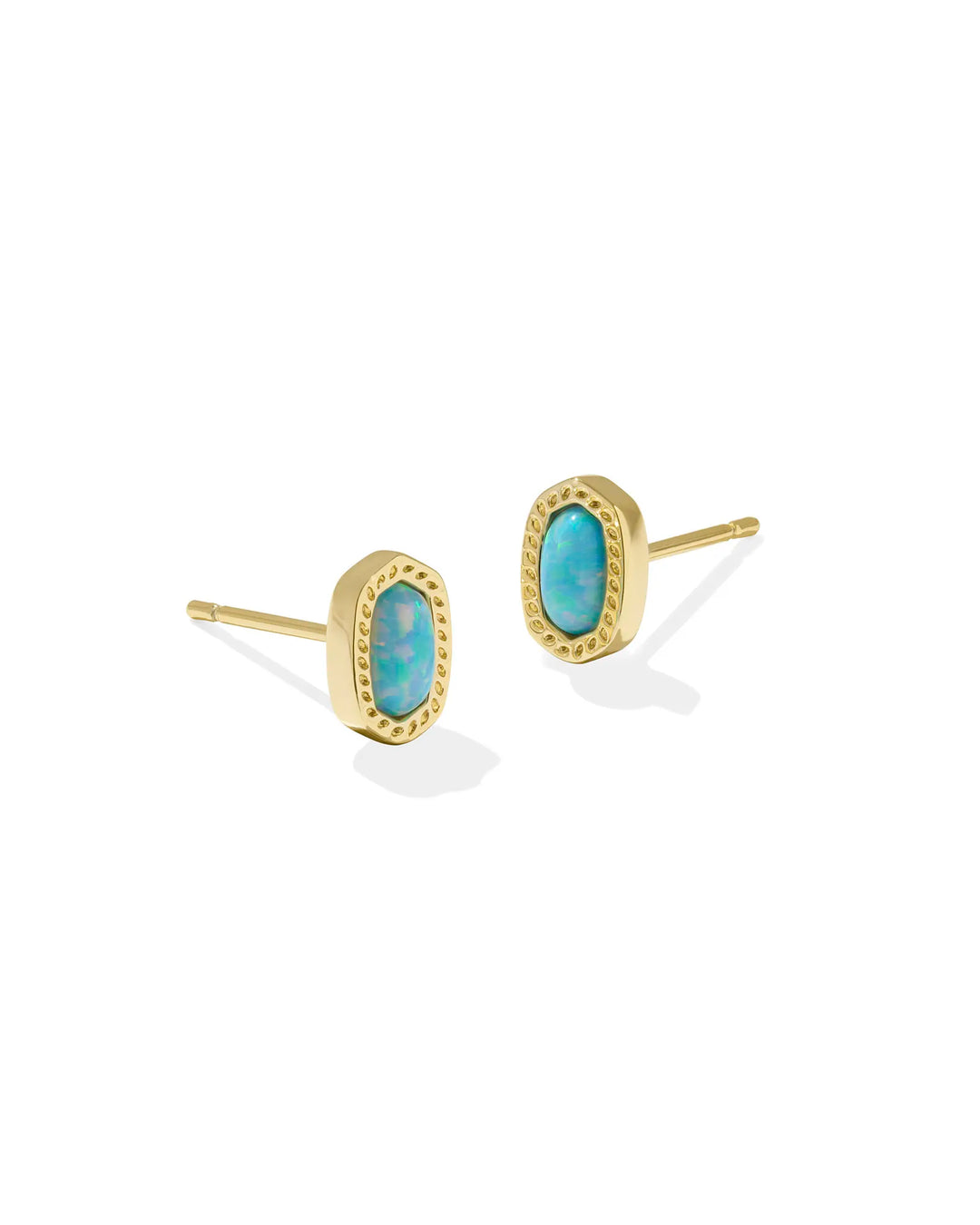MINI ELLIE STUD EARRINGS, GOLD LIGHT TEAL KYOCERA OPAL