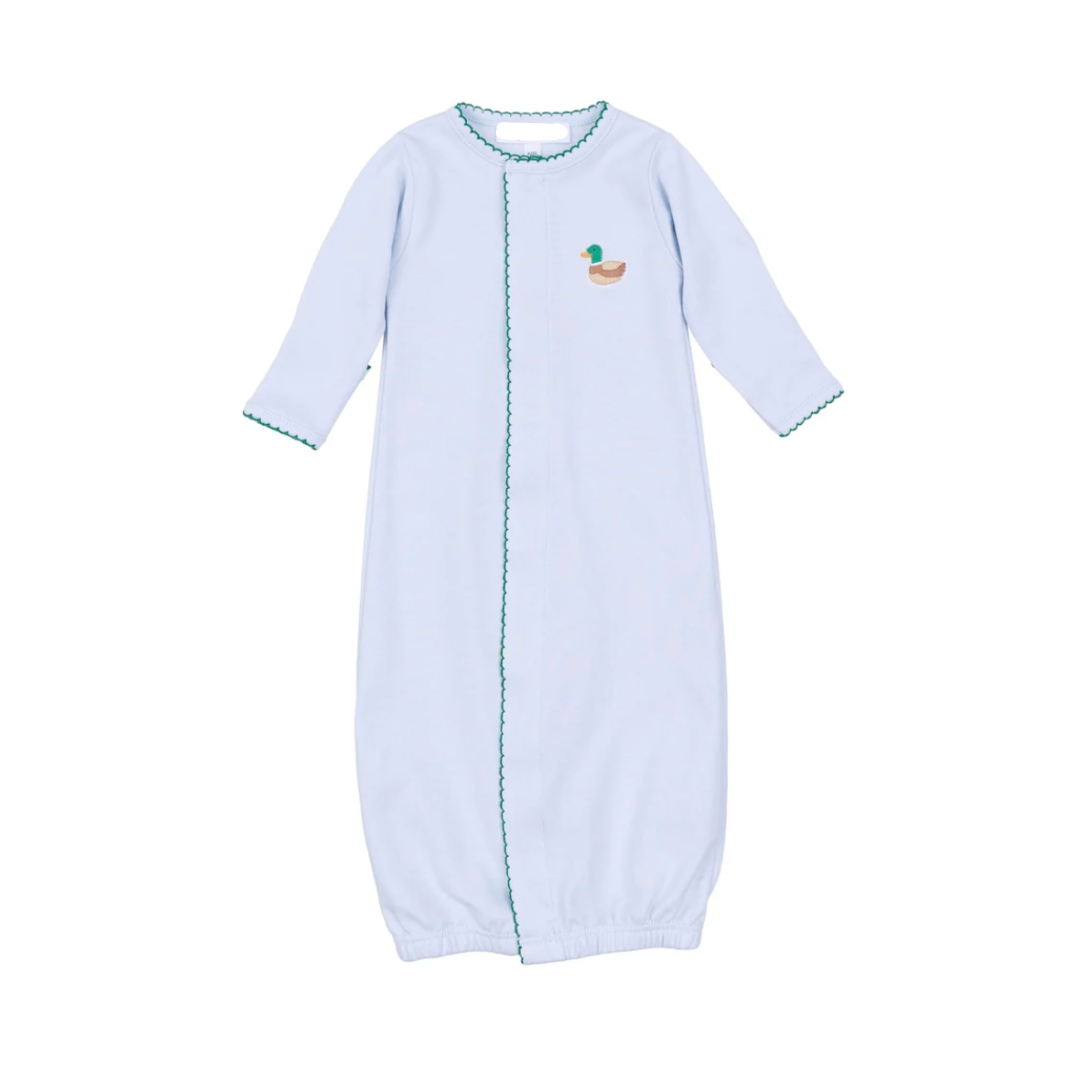 Mini Mallard Embroidered Blue Converter Gown – Baby Mallard Duck Newborn Sleepwear