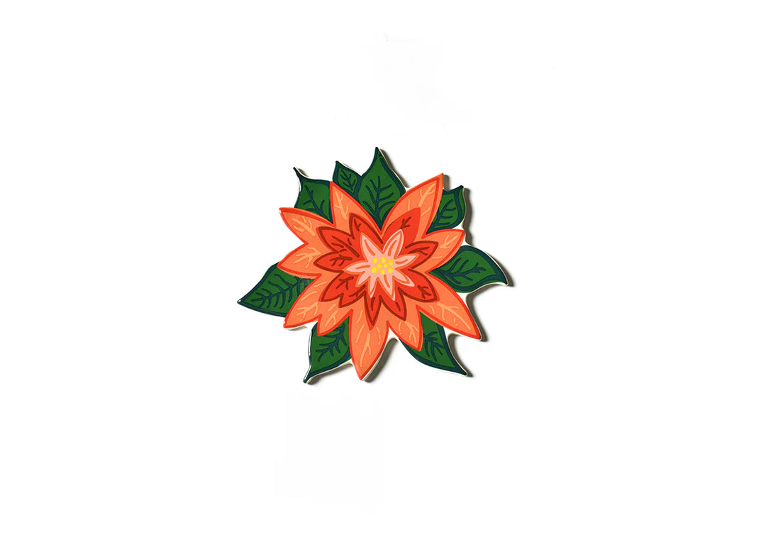 Floral design with orange center and green leaves on a white background