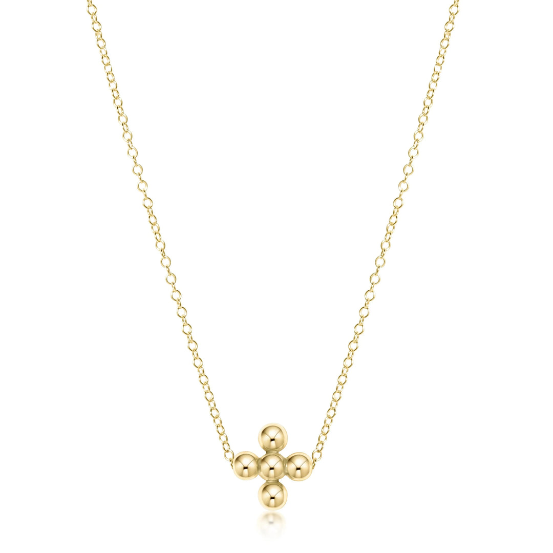 16" NECKLACE GOLD - CLASSIC BEADED SIGNATURE CROSS GOLD - 3MM BEAD GOLD