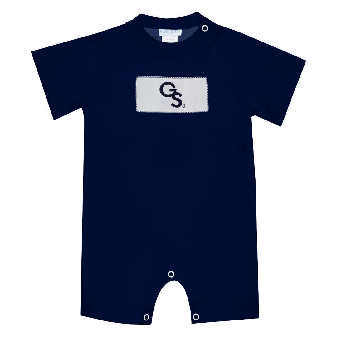 GSU EAGLES SMOCKED NAVY KNIT SHORT SLEEVE BOYS ROMPER