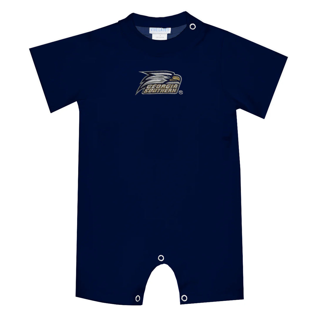 GSU EAGLES EMBROIDERED NAVY KNIT SHORT SLEEVE BOYS ROMPER