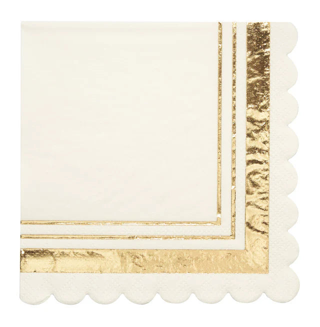 GOLD & WHITE SCALLOP COCKTAIL NAPKINS