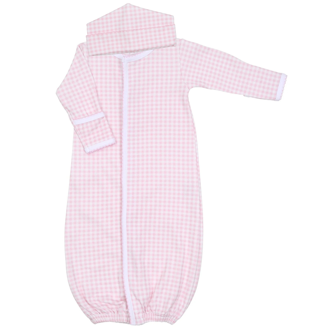 PINK MINI CHECK CONVERTER GOWN & HAT SET