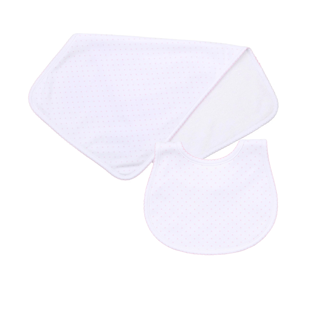 PINK MINI DOTS BIB & BURP CLOTH SET