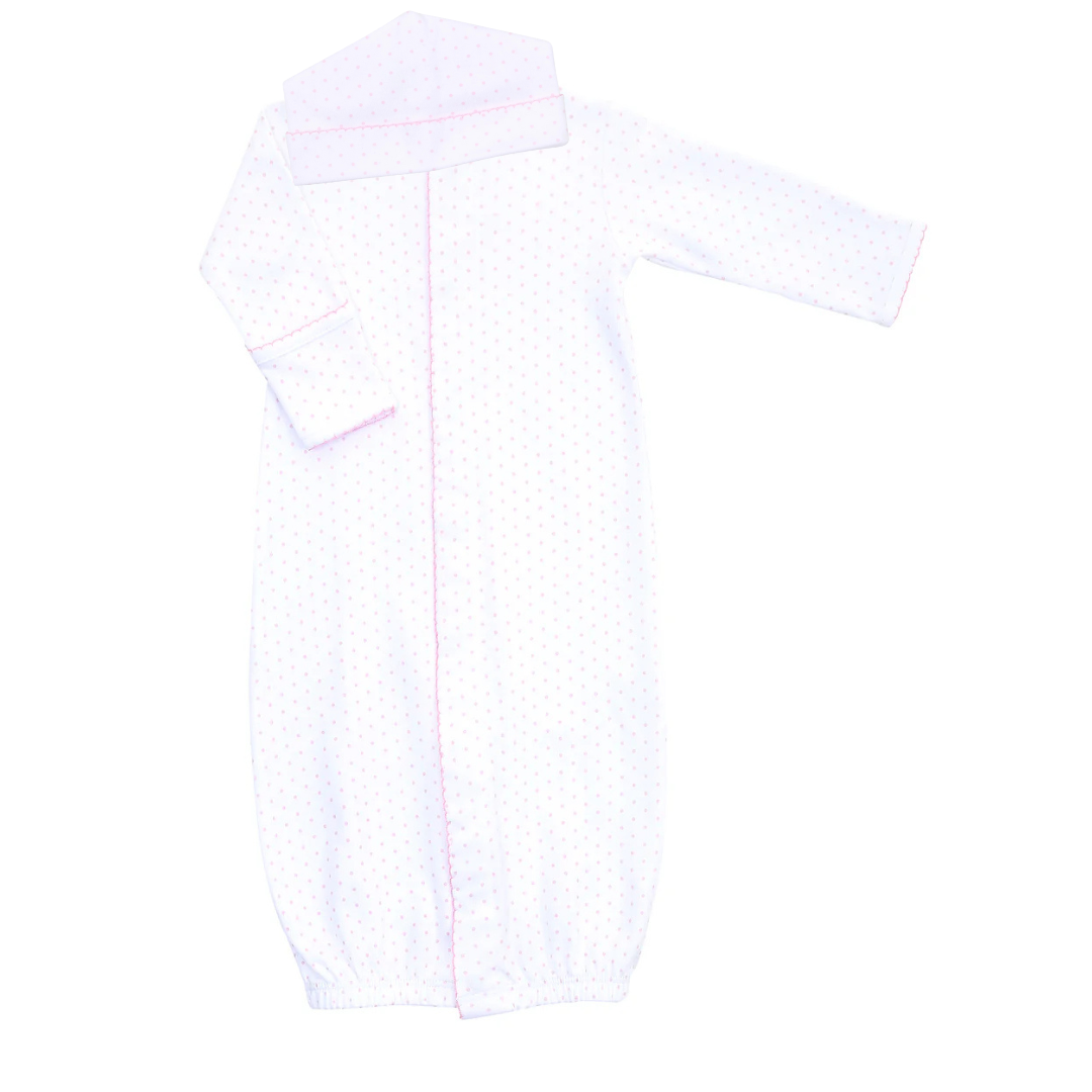 PINK MINI DOTS CONVERTER GOWN & HAT SET