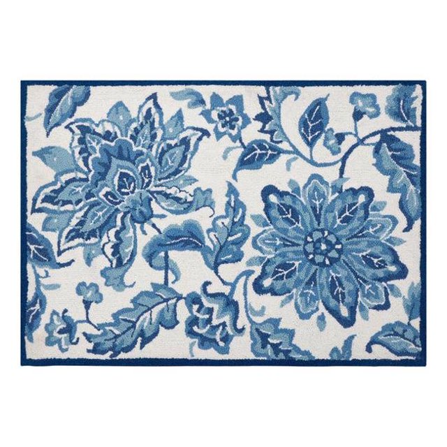 BLUE AND WHITE BOTANICAL PRINT ACCENT RUG