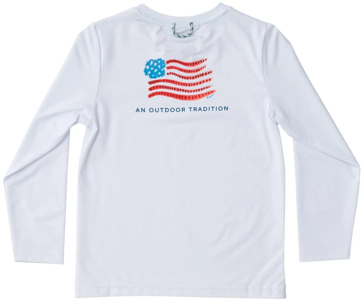 AMERICAN FLAG LONG SLEEVE WHITE PERFORMANCE TEE