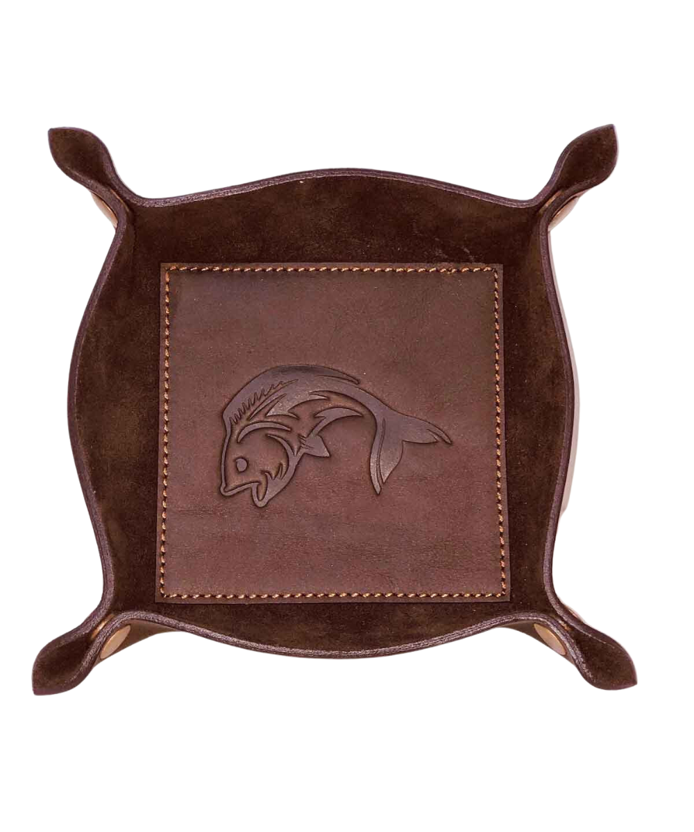 DARK BROWN FISH LEATHER EMBOSSED VALET TRAY