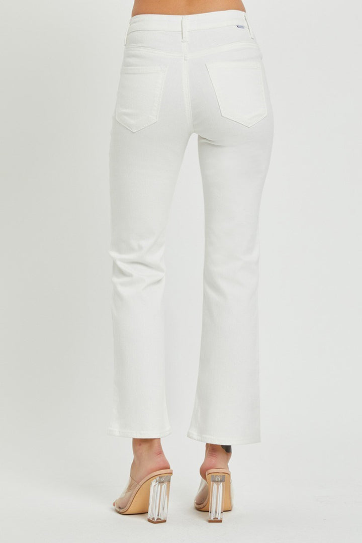 WHITE MID RISE ANKLE BOOT CUT JEANS